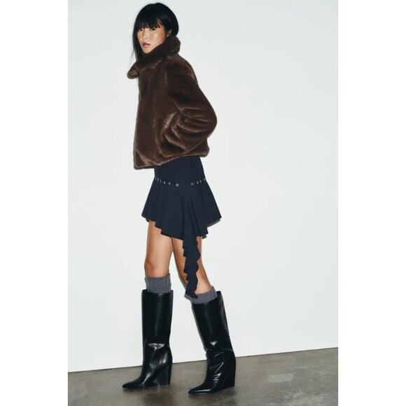 ZARA FAUX FUR SHORT COAT WITH TOGGLE FASTENERS - Picture 4 of 10